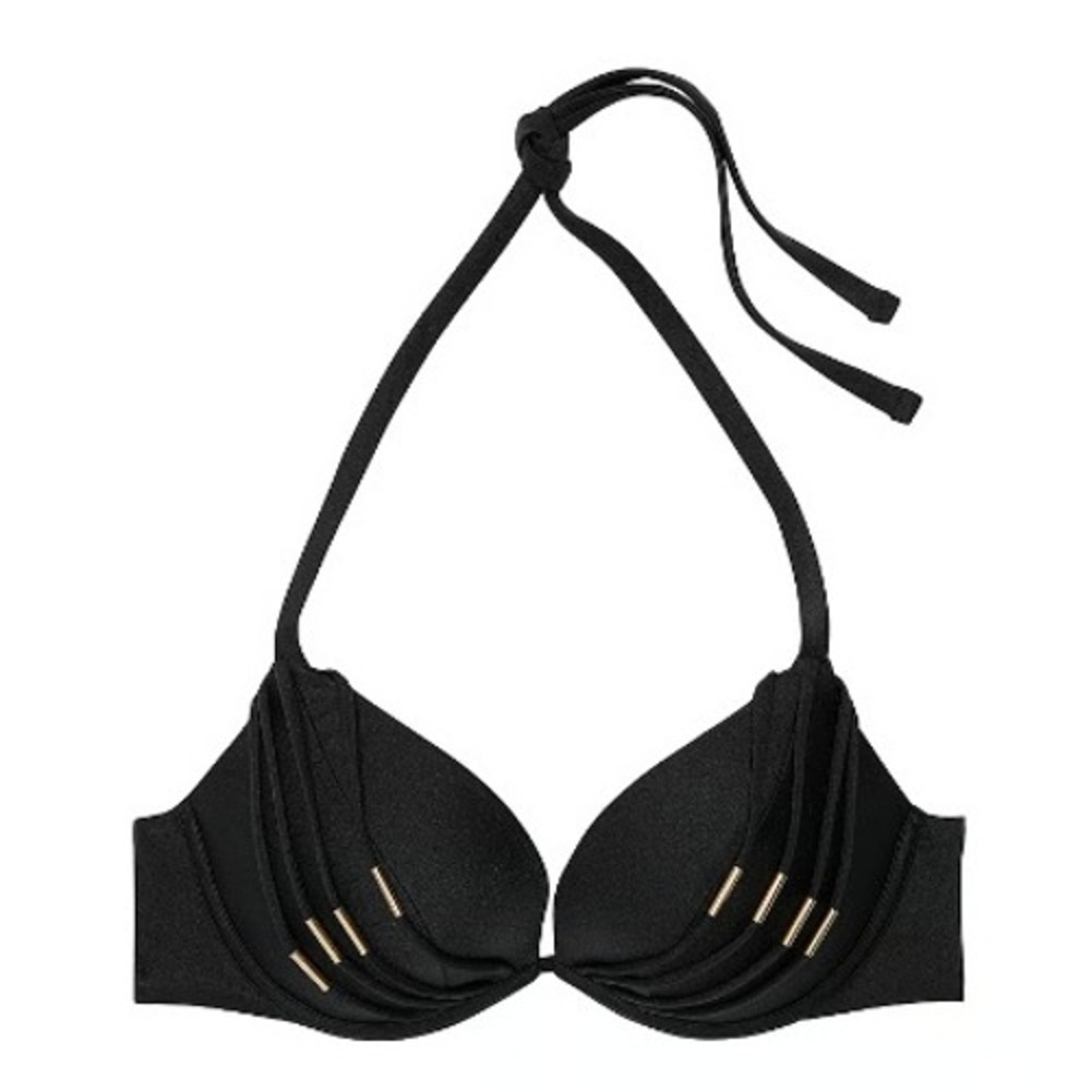 Victoria's Secret Swim Banded Push-Up Bikini‎ Top 34DD Black Halter Glam Beach